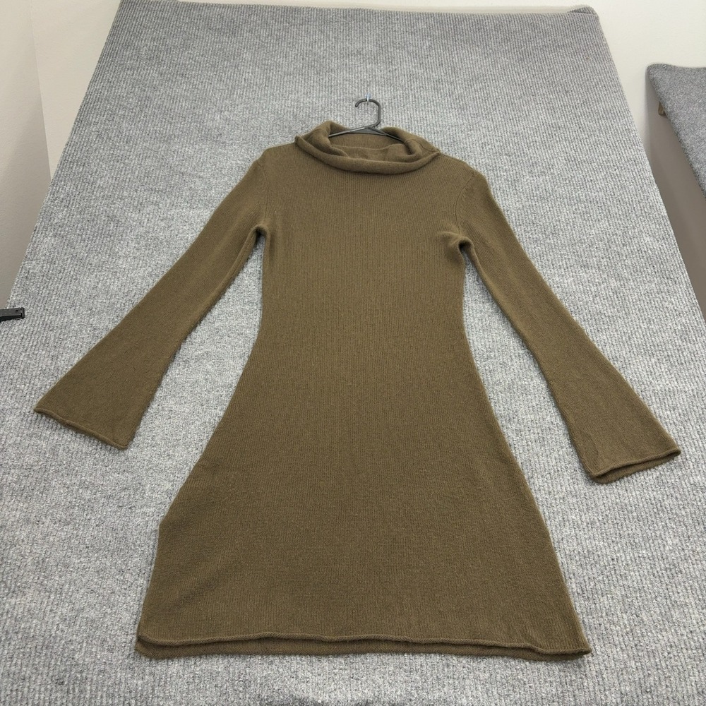 Calypso Christiane Celle Sweater Dress Womens M Olive Cashmere Turtleneck Bell